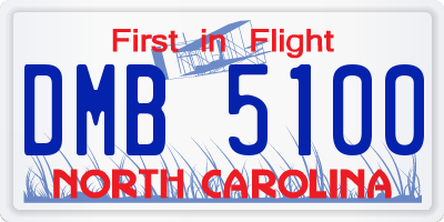 NC license plate DMB5100