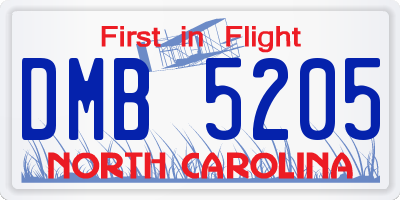NC license plate DMB5205