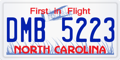 NC license plate DMB5223