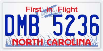 NC license plate DMB5236
