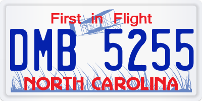 NC license plate DMB5255
