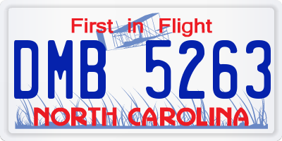 NC license plate DMB5263