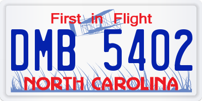 NC license plate DMB5402