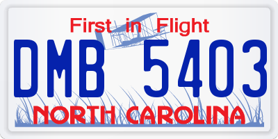 NC license plate DMB5403