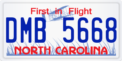 NC license plate DMB5668