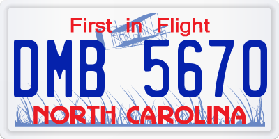 NC license plate DMB5670