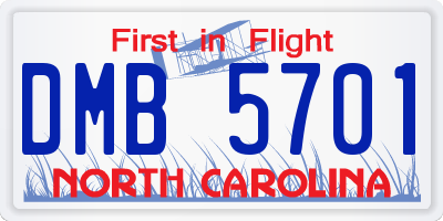 NC license plate DMB5701