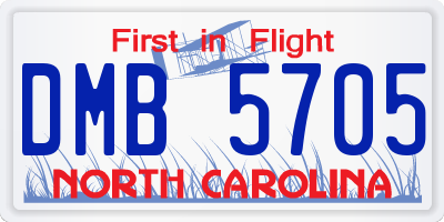 NC license plate DMB5705