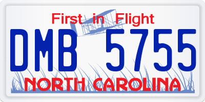 NC license plate DMB5755