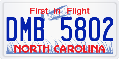 NC license plate DMB5802