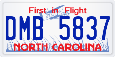 NC license plate DMB5837