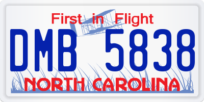 NC license plate DMB5838