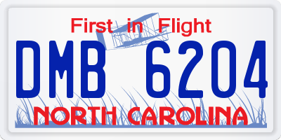 NC license plate DMB6204