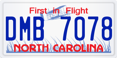 NC license plate DMB7078