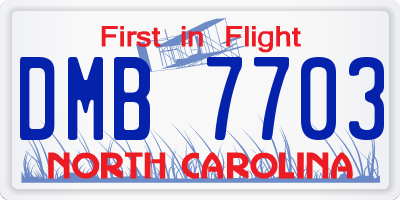 NC license plate DMB7703