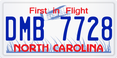 NC license plate DMB7728