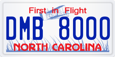 NC license plate DMB8000
