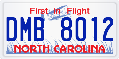 NC license plate DMB8012