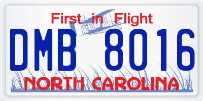 NC license plate DMB8016
