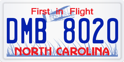 NC license plate DMB8020