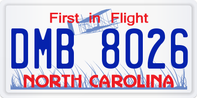 NC license plate DMB8026