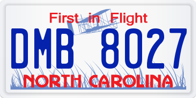 NC license plate DMB8027