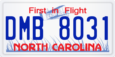 NC license plate DMB8031