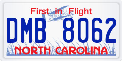 NC license plate DMB8062