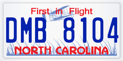 NC license plate DMB8104