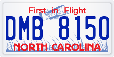 NC license plate DMB8150