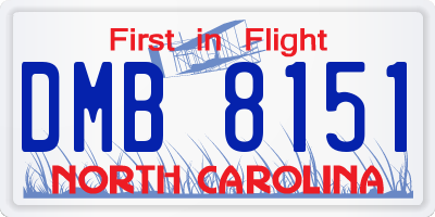 NC license plate DMB8151