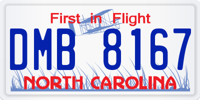 NC license plate DMB8167