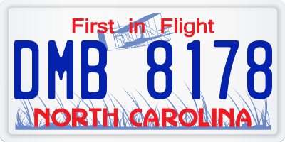 NC license plate DMB8178