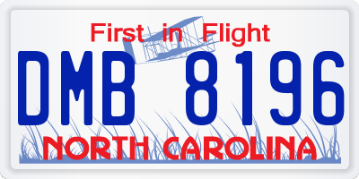 NC license plate DMB8196