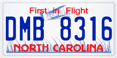 NC license plate DMB8316