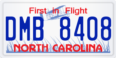 NC license plate DMB8408