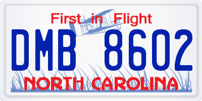NC license plate DMB8602