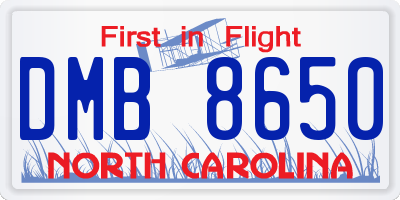 NC license plate DMB8650