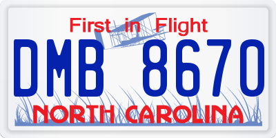 NC license plate DMB8670