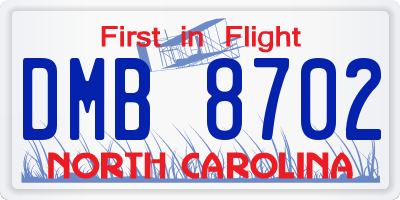 NC license plate DMB8702