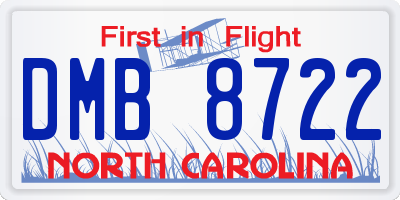 NC license plate DMB8722