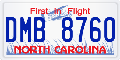 NC license plate DMB8760
