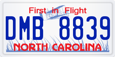 NC license plate DMB8839