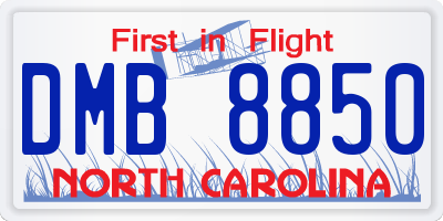 NC license plate DMB8850