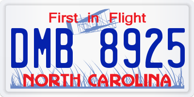 NC license plate DMB8925