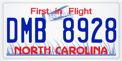 NC license plate DMB8928