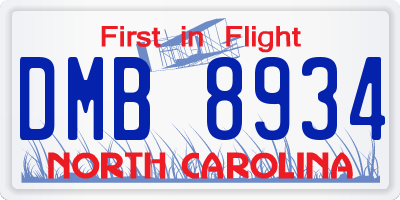 NC license plate DMB8934