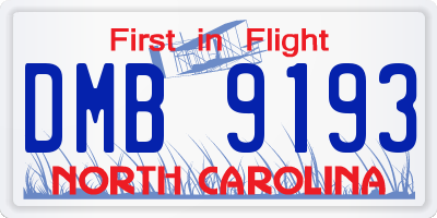 NC license plate DMB9193