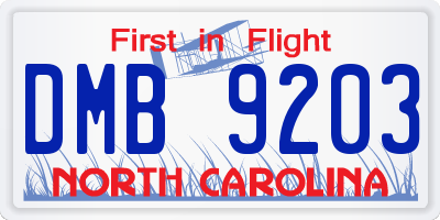 NC license plate DMB9203