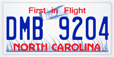 NC license plate DMB9204